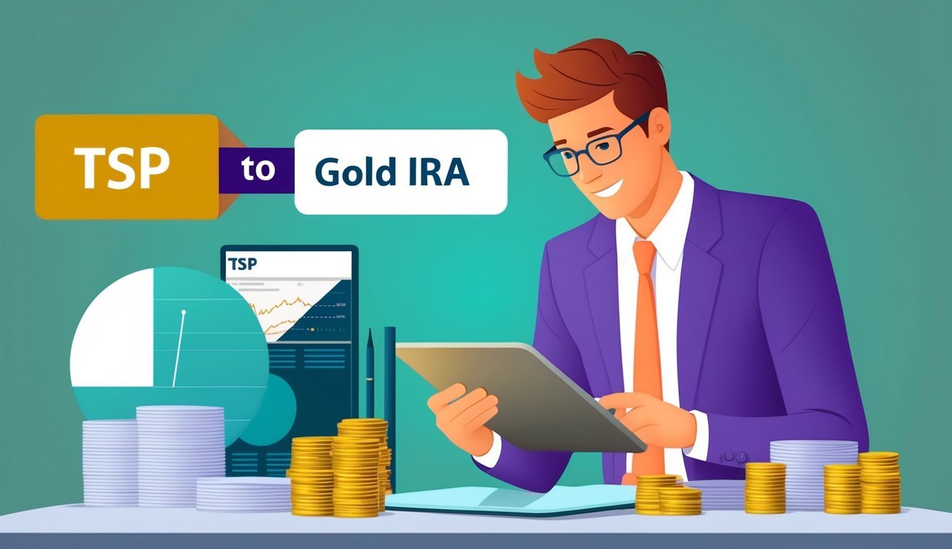 A person researching investment options, comparing TSP to gold IRA